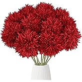 IPOPU 12PCS Chrysanthemum Flowers Artificial 17.3’’ Red Fake Mums Faux Silk Flowers with Stems for Wedding Bouquets Home Dining Table Party Garden Decor(Red)