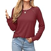 Aifer Womens Long Sleeve Lace Shirts Cotton Round Neck Casual Tops Fashion Loose Fit Tunic Trendy Outfit Clothes