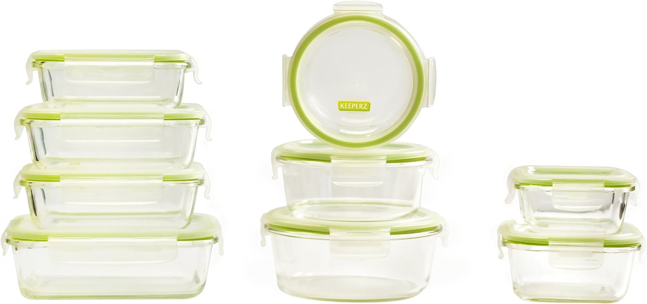 Keeperz 18-Piece BPA-Free Glass Food Storage Set with Airtight Lids
