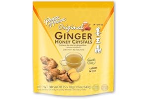 W&E MART Prince of Peace Ginger Tea, Instant Ginger Honey Crystals 19 Oz, 540g (Pack of 1 x 30 sachets) Candied Ginger, Natural Ginger, Caffeine and Gluten Free