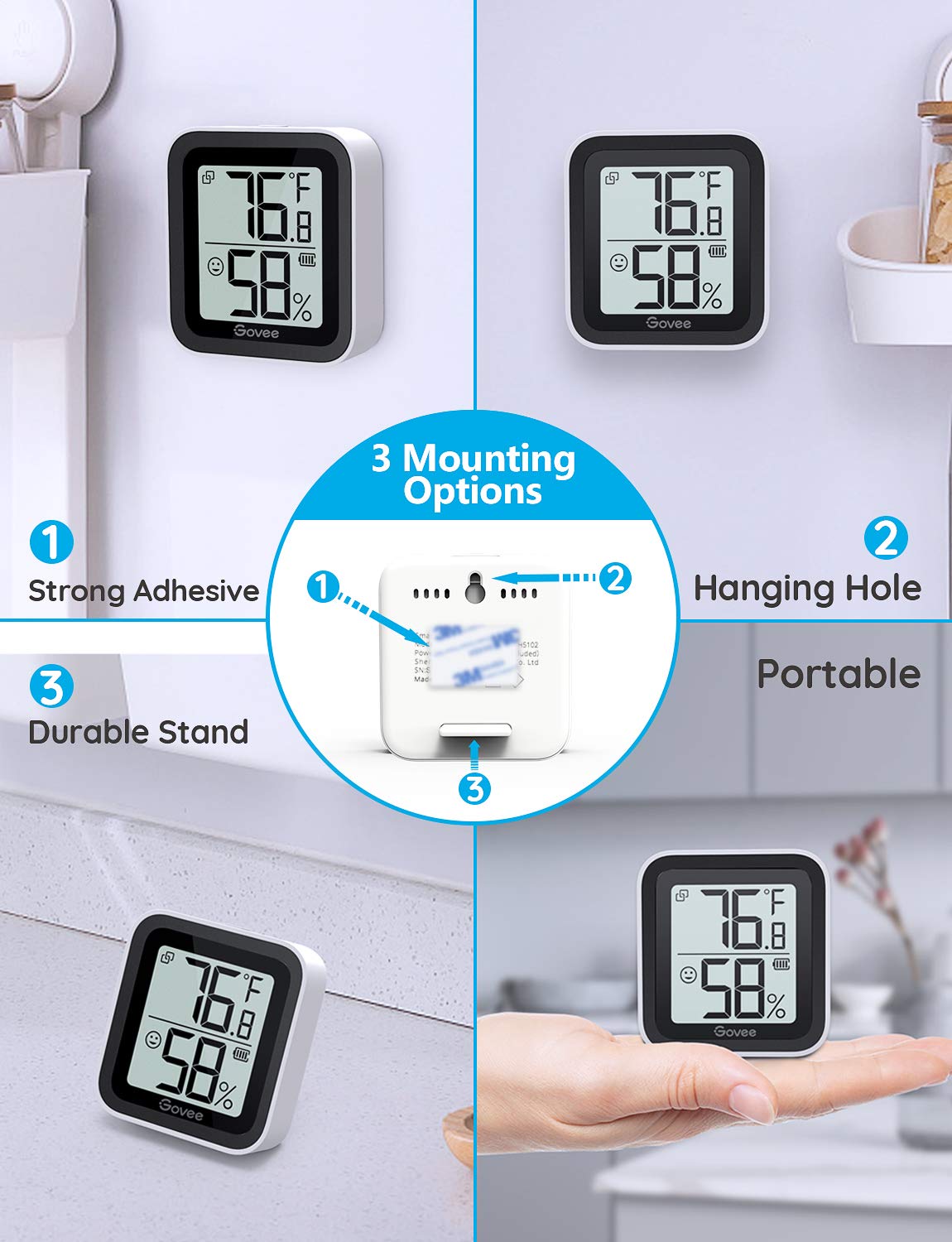 Govee Bluetooth Thermometer Hygrometer Digital Temperature Humidity Monitor for Home, Wireless Temperature Humidity Sensor for Greenhouse, Humidor, Room, Notification Alert, 2-Year Data Storage