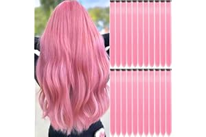 22 PCS Pink Hair Extensions Clip in, Olldag Colored Party Synthetic Neon Highlights Extensions, Rainbow Hair Accessories for Girls Women Kids Doll Hair Pieces (22-inch)