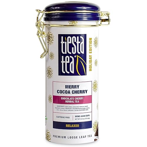 Tiesta Tea - Merry Cocoa Cherry Loose Leaf Tea, Chocolate Cherry Herbal Blend, Non-Caffeinated, Brew Hot or Iced, Refillable Tin Can, Makes up to 50 Cups, 4 Ounce