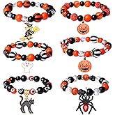 MOLOCH Halloween Beaded Stretch Bracelet-Goth Spooky Ghost Pumpkin Spider Cat Witch Charm Bracelet-Halloween Costume Jewelry Gift For Woman