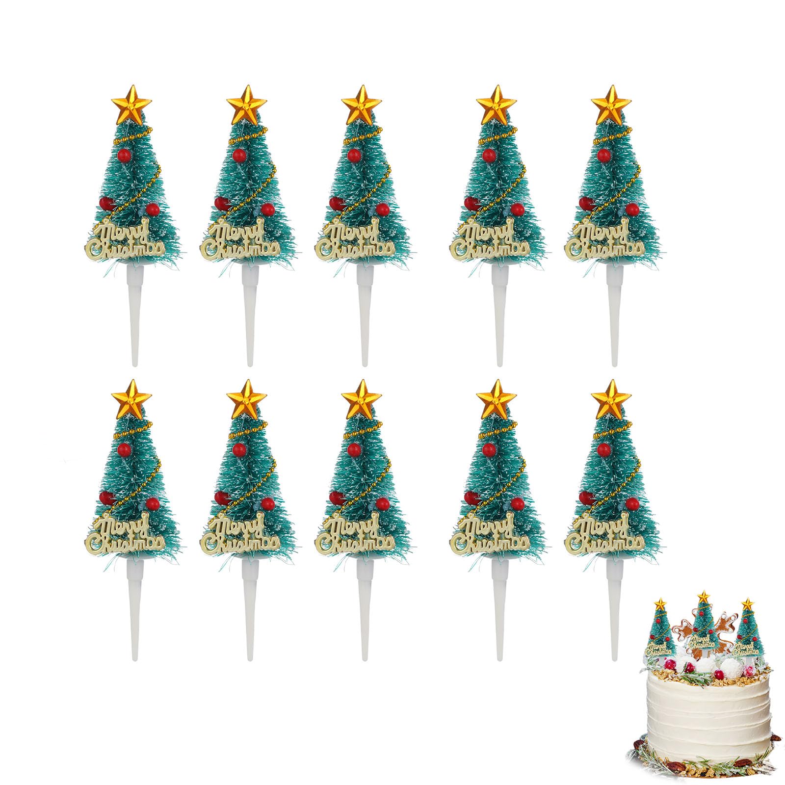 DOITOOL 10Pcs Christmas Cupcake Toppers Christmas Cake Decorations Xmas Tree Cake Toppers Xmas Cupcake Decorations for New Year Birthday Holiday Party Decor Supplies