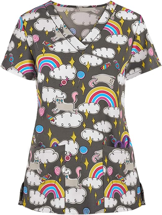 Eaylis Damen T-Shirts Bunt Pflege top mit Tierdruck T-Shirt