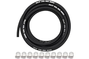 Ruikarhop 1/4 inch ID Fuel Hose Line 25FT NBR Rubber Push Lock Hose SAE 30R7 300PSI With 10 Clamps for Small Engines