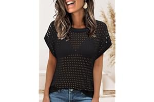 Womens Spring Tops 2026 Summer Shirts Crochet Cap Sleeve Sweater Pullover Cute Beach Vacation Clothes S-XXL