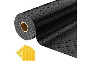 NarwooAuto 7.5x25 FT Garage Floor Mat, 2.8mm Thickened PVC Flooring Roll for Under Car, 188 SQFT Diamond Plate Black Garage Mats for Garage, Warehouse, Basement, Gyms, Trailer（Included Tapes）