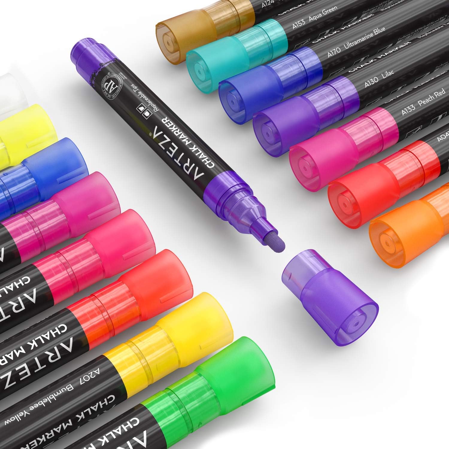 ARTEZA Liquid Chalk Pens, 16 Unique Colours: 50 Chalkboard Labels, 16 Replaceable Tips, Tweezers, and 2 Sticky Stencils - Image 5