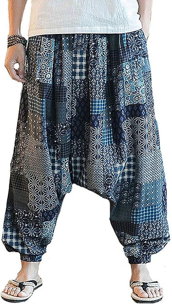 PERDONTOO Men Women Cotton Harem Yoga Baggy Genie Boho Pants: Clothing
