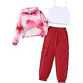 Yhnslsf Girls 3 Piece Outfits Girl Workout Clothes Set Crop Tank Top and Sweatpants with Tracksuit Long Sleeve Hoodie 7-14Y