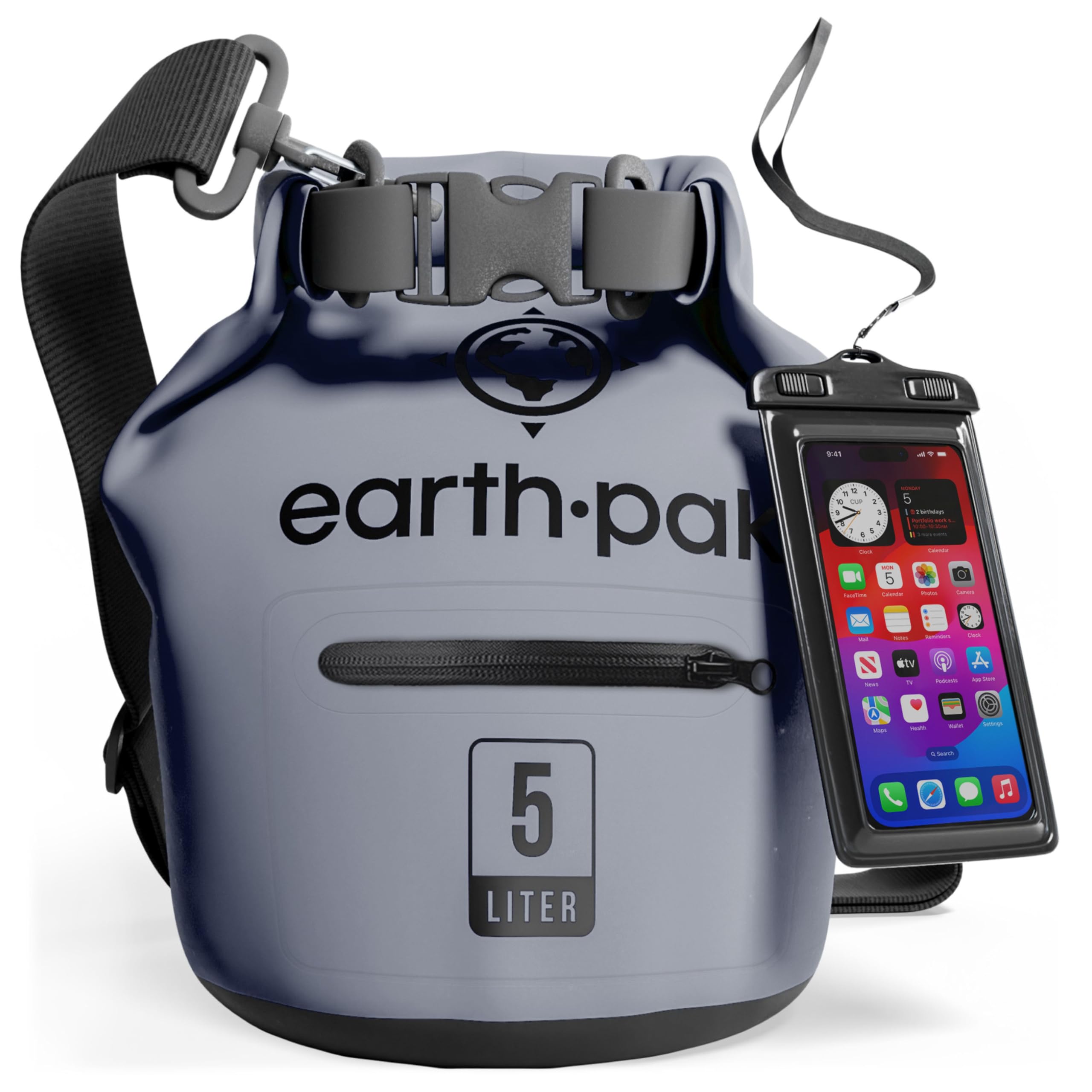 Earth Pak-Torrent Series Waterproof Dry Bag Keeps Gear Dry for Kayaking, Boating, Hiking, Camping and Fishing with Waterproof Phone Case (Grey, 10L)
