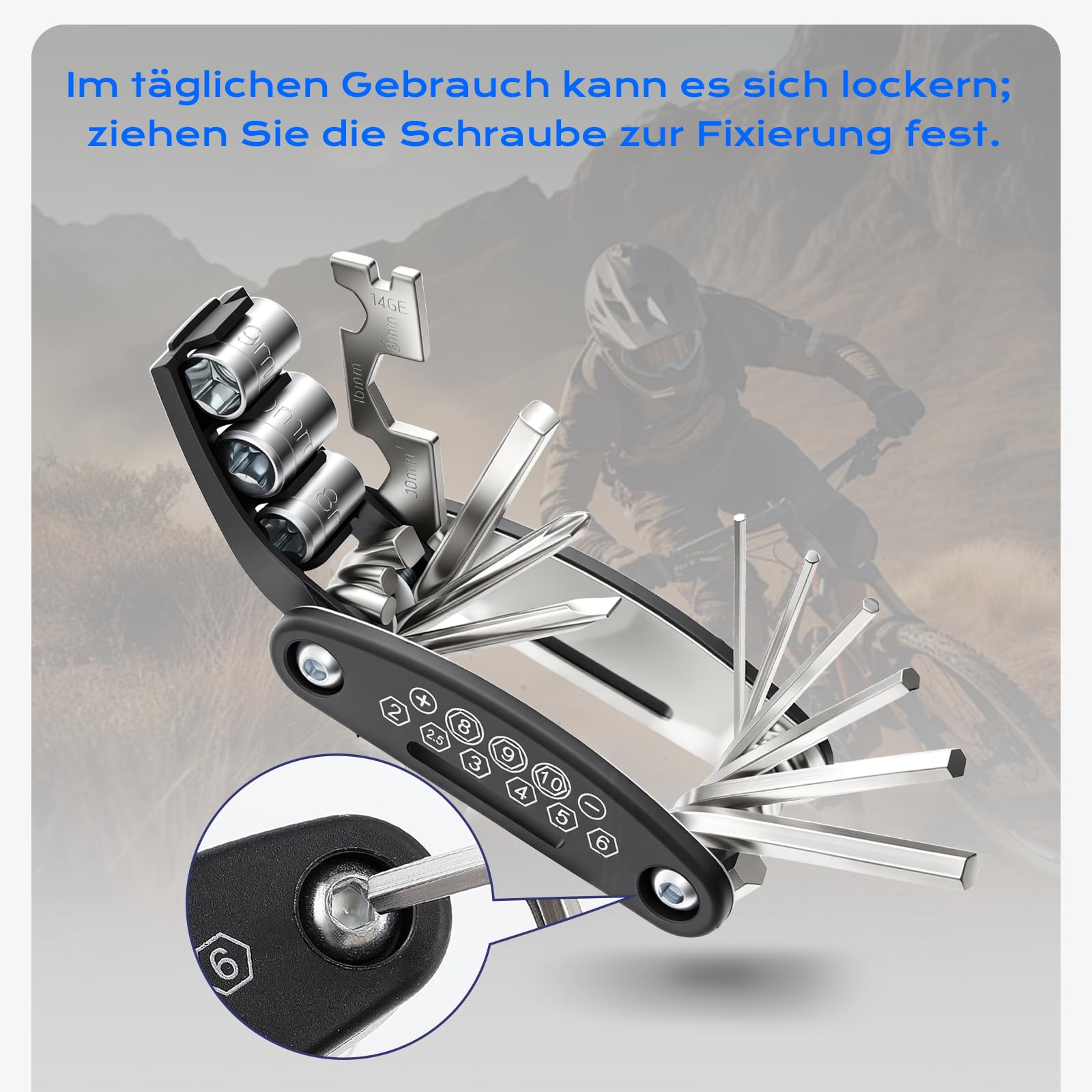 Fahrrad Reparaturset | Fahrrad Zubehör | Fahrrad Multitool 16-in-1 | Fahrrad Flickzeug Set für unterwegs | Faltbares Fahrrad Reparaturset aus Stahl | Kompakt & Leicht | Schwarz 6