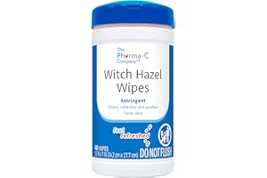 PHARMA-C-WIPES Pharma-C 100% Witch Hazel Wipes [40 Wipes] - Daily Toner & Astringent Cleansing Cloths For Face