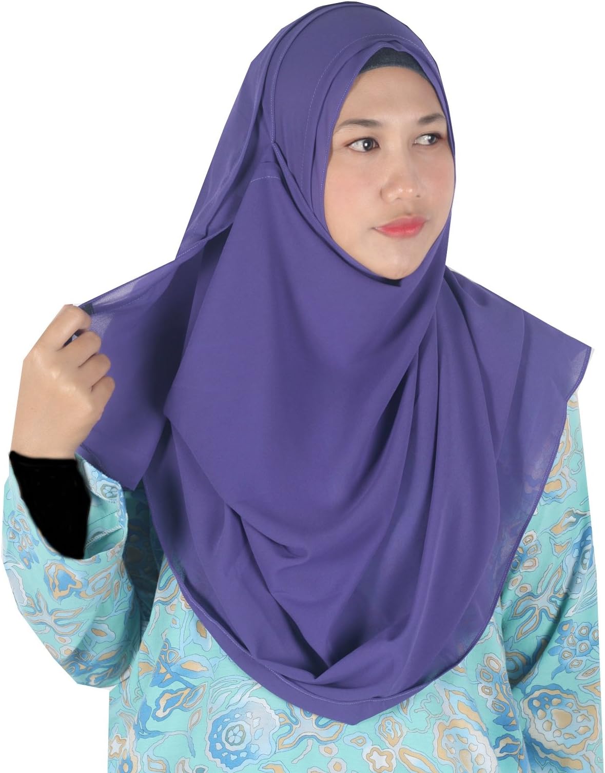 Womens Violet Blue Double Loop Instant Chiffon Hijab Scarf Ready Wear