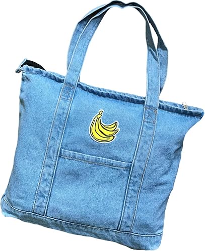 Amazon Duststroke ダストストローク バナナ 柄 トート バッグ キャンバス Ipad 収納 Ok ファスナー 開閉 ストリート カジュアル ロック きれいめ メンズ レディース ブルー Duststroke ダストストローク トートバッグ