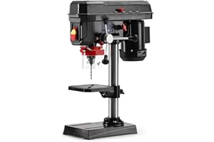 PIONEERWORKS Benchtop Drill Press, 2.5Amp Bench Drilling Machine with 5-Speed Adjustable, 8 Inch Swing Distance 0-45° Tiltling Tabletop Drilling Machine for Wood, Metal