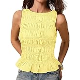 Milumia Women's Sleeveless Crewneck Frill Smocked Ruffle Crop Top Shirred Tank Top Shirt