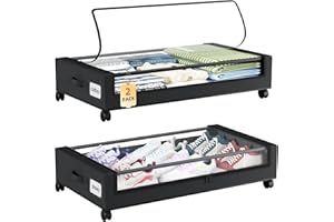 Somdot Under Bed Storage with Wheels,Under Storage Bins with Lids,Clear Top and Handle Rolling,Containers for Clothes Shoes i