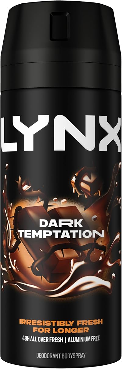 Lynx Dark Temptation Aerosol Bodyspray 150ml Men Odour Protection Chocolate