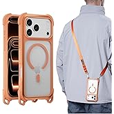 MAGEASY Compatible with iPhone 17 Pro Max 6.9" Case with Strap - 20ft Ultimate Drop Protection Compatible with MagSafe, Aluminum Frame | Odyssey Strap M (Coral)