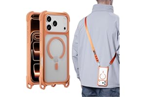 MAGEASY Compatible with iPhone 17 Pro Max 6.9" Case with Strap - 20ft Ultimate Drop Protection Compatible with MagSafe, Aluminum Frame | Odyssey Strap M (Coral)