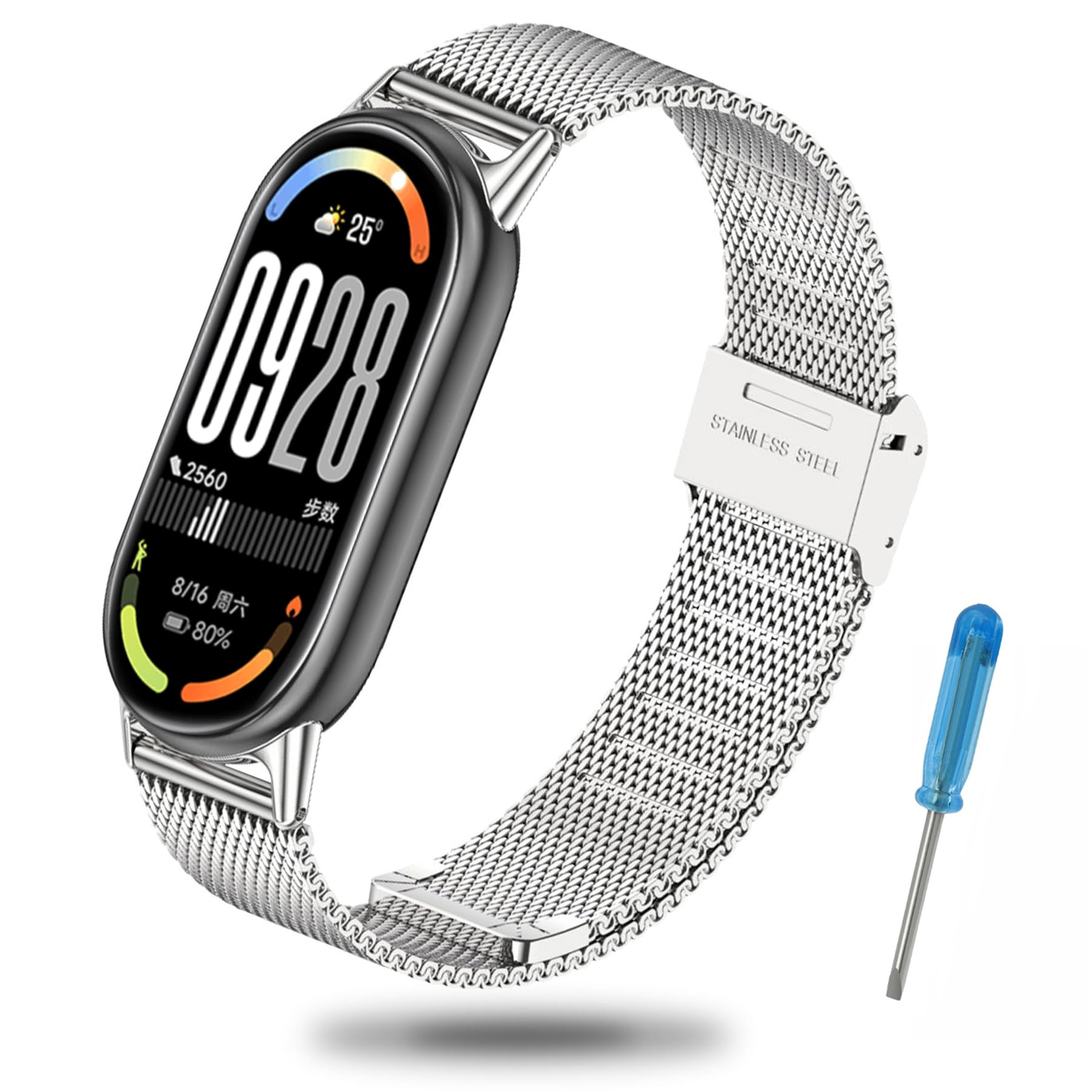 Xisair Strap Compatible Xiaomi Band 8 Metal Straps Xiaomi Mi Band 8 Watchband Stainless Steel Metal Quick Release, Waterproof, Breathable, Miband 8 Replacement Strap for Men and Women