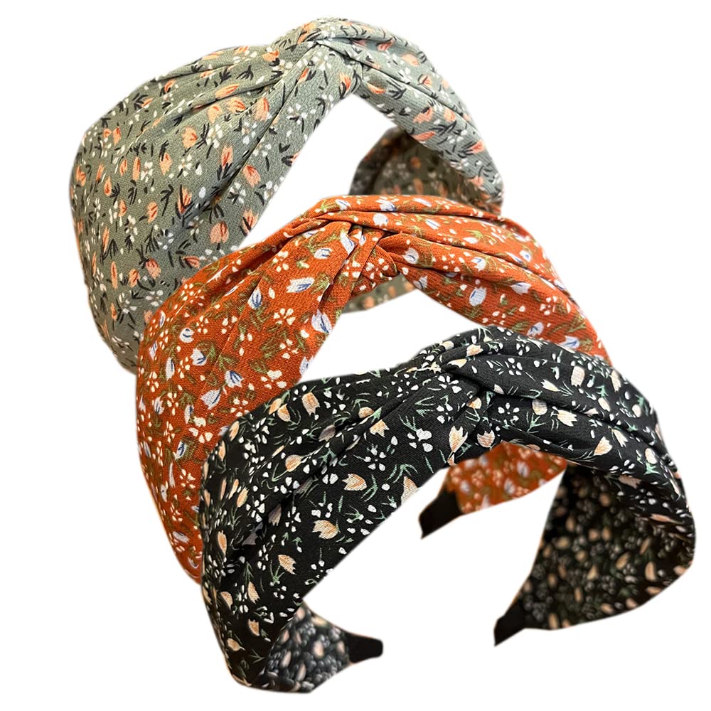 3PCS Headbands for Women's Hair Boho Wrap Tie Fashion Hairbands Elastic Twist Hair Scarf Pretty Bow Tie Hair Bands Wide Alice Hair Bands for Women Uk and Girls (WideFlower) — image 1