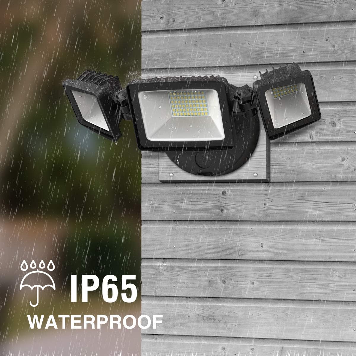 Onforu 2 Pack 50W LED Security Light, 5000LM LED Flood Light Outdoor Fixture with 3 Adjustable Heads, IP65 Waterproof, 5000K Day White Wall Mount Security Light for Eave, Exterior Garden, Porch - - 