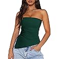 PRETTYGARDEN Womens Tube Top 2025 Summer Trendy Strapless Tops Going Out Outfits Ruched Asymmetrical Bandeau Shirts