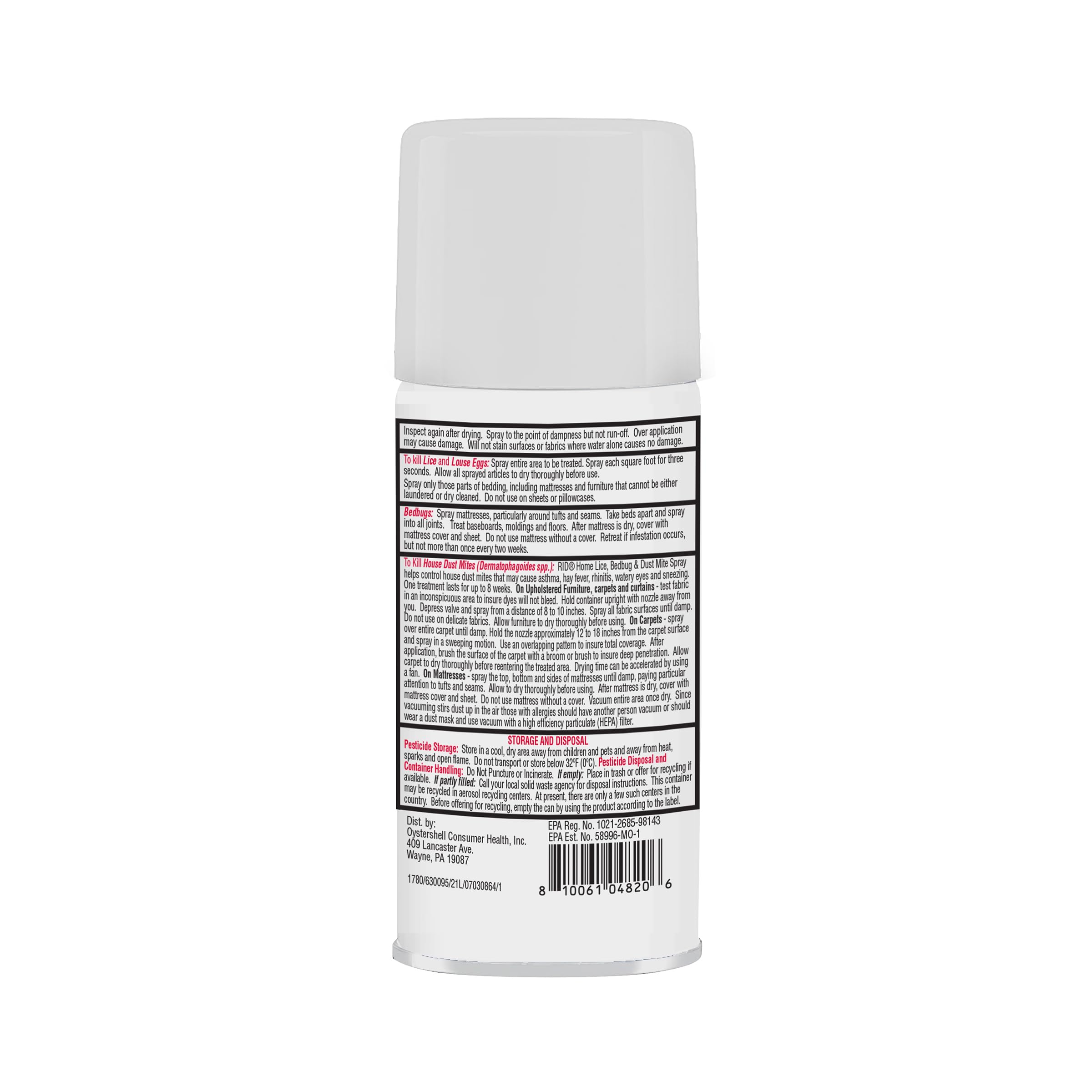 Rid Home Lice Bed Bug Dust Mite Spray Home Treatment Spray With Permethrin Kills Lice and Lice Eggs on Mattresses Furniture Car Interiors and Other Nonwashable Items Spray Can , 5 Ounce