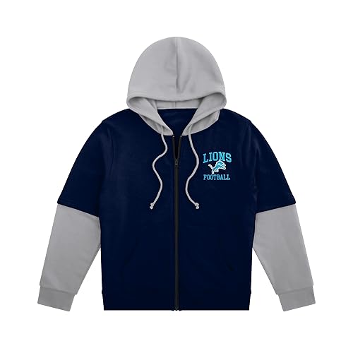 FOCO Men's Standard NFL Logo Wordmark Long Sleeve Hooded Button Up Shirt, Team Color