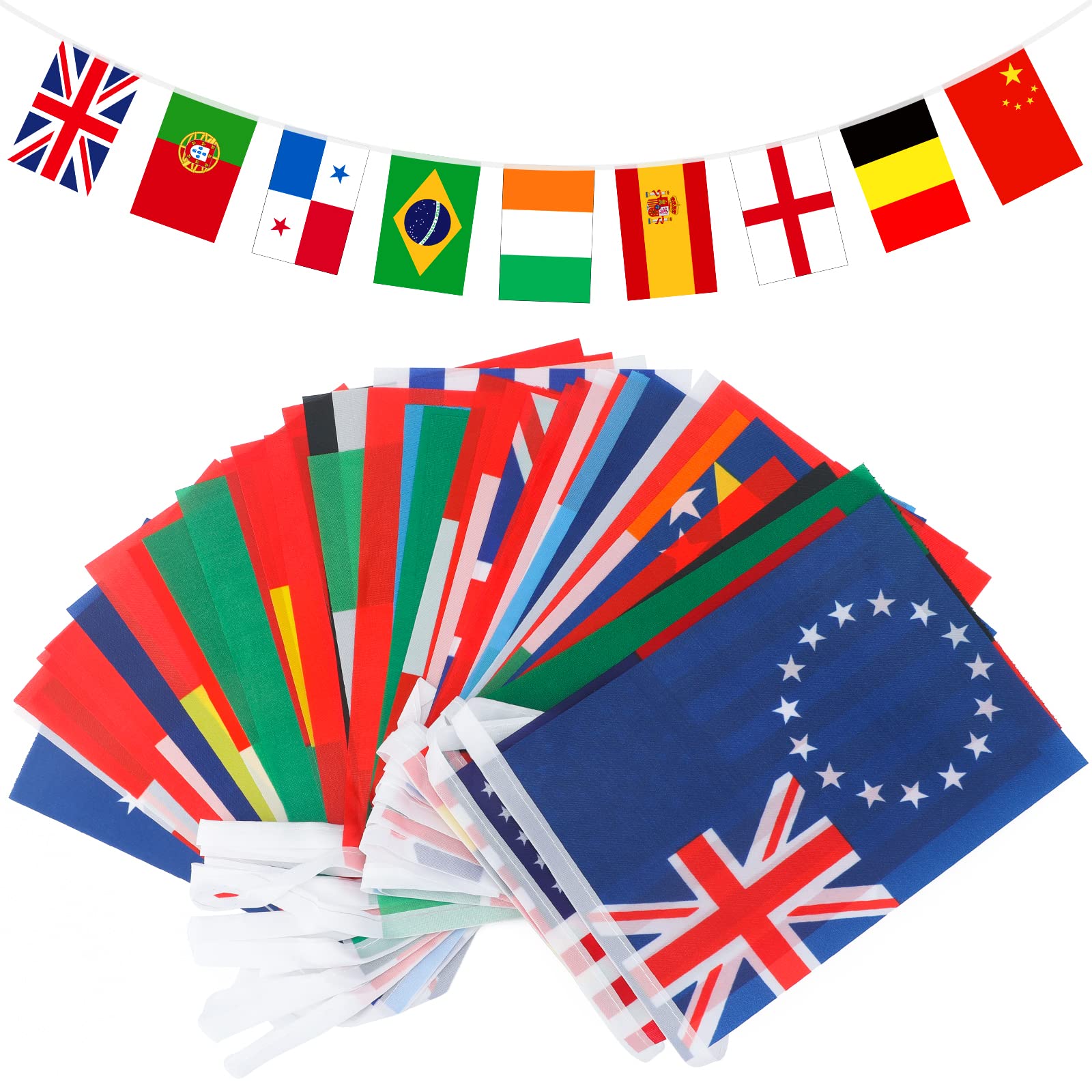 G2PLUS 12.5M World Flag Bunting, 50PCS Country String Banners for Eurovision Party Decorations, Football Games, Garden Deco