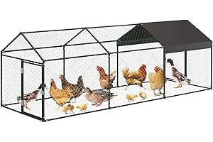 Large Metal Chicken Coop, 120×40×40 Inch Chicken Runs with Waterproof and Anti-UV Cover, Walk-in Poultry Cage for Rabbit/Duck