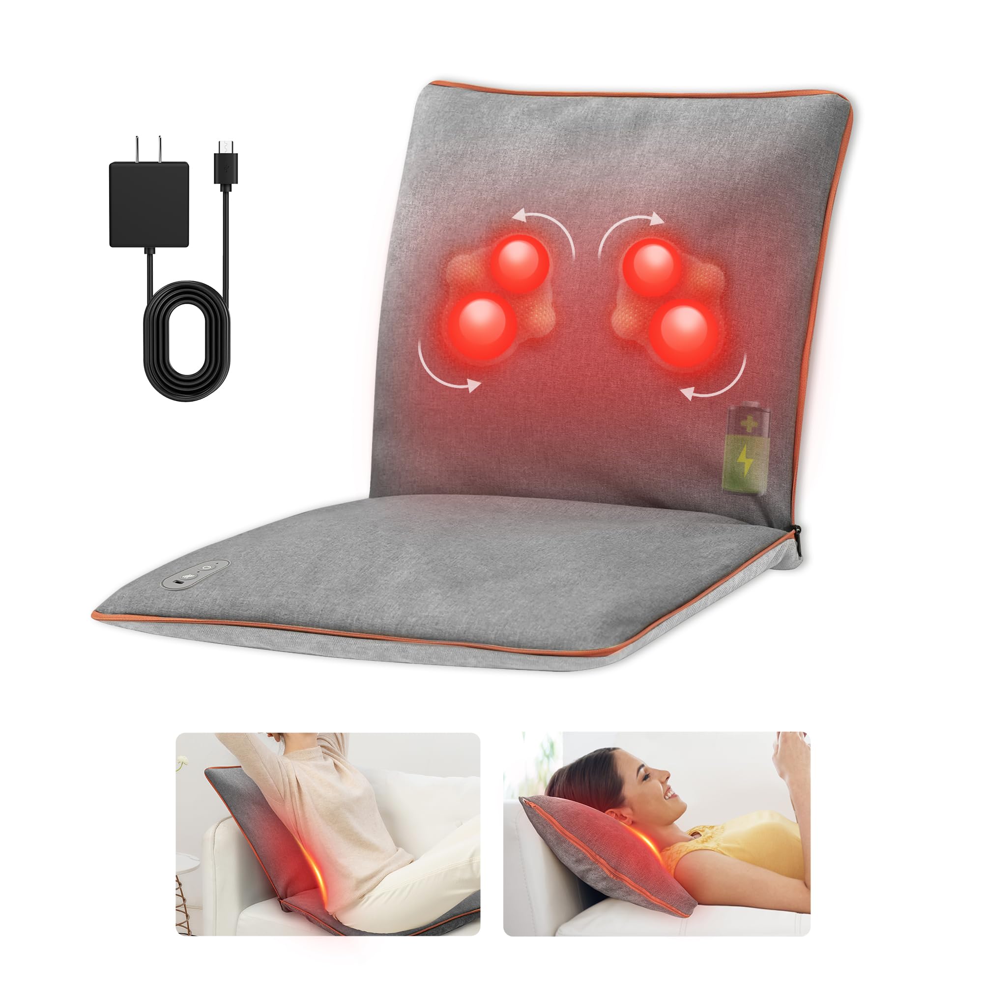 Photo 1 of COMFIER Rechargeable Back Massage Pad for Back Deep Tissue, Foldable Back Massage Chair Pad with Adjustable Intensity?Shiatsu Back Massager with Heat, Gifts for Mom Dad