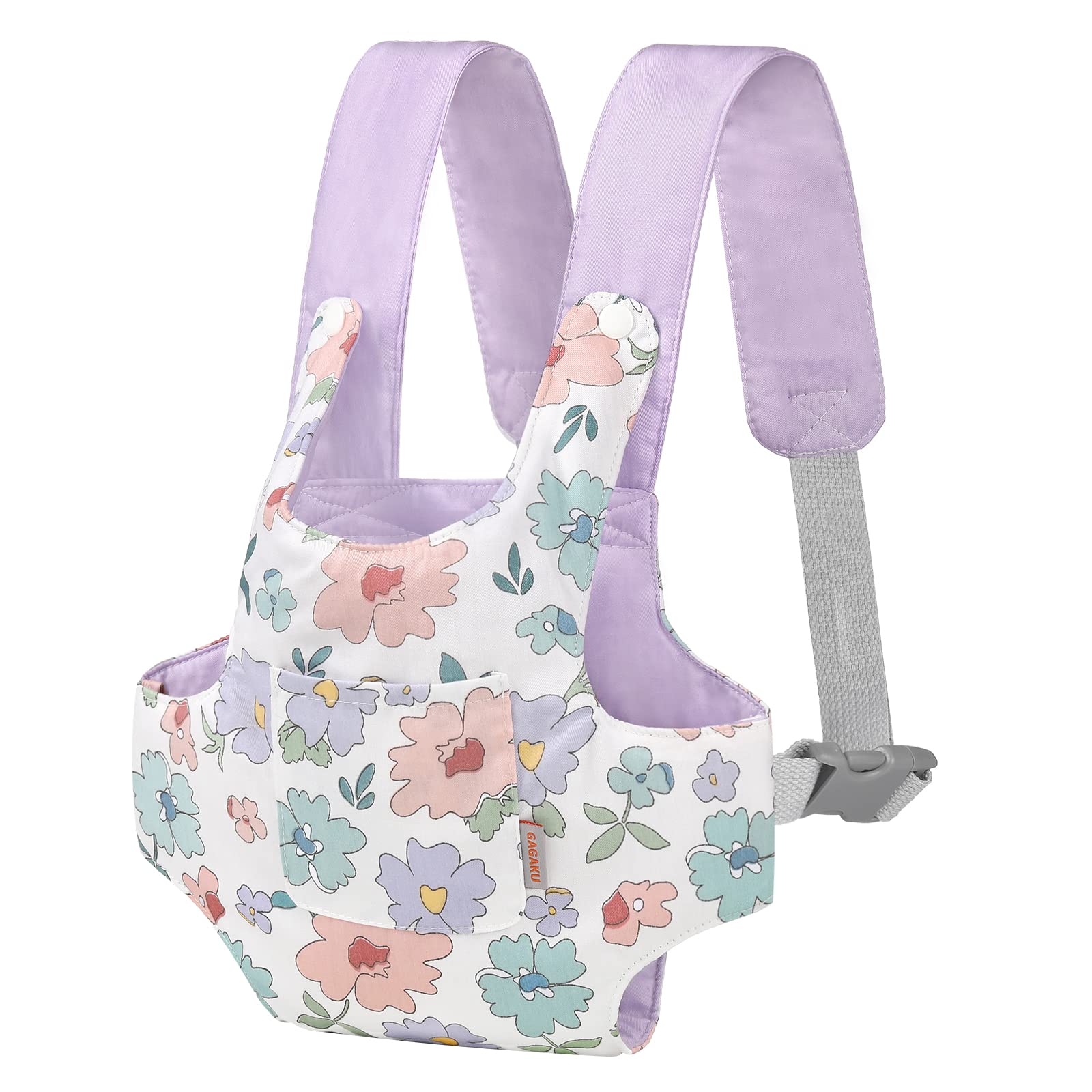 GAGAKU Baby Doll Carrier for Kids, Stuffed Animal Carrier, Reborn Baby Dolls Carrier with Adjustable Straps, Baby Doll Accessories - Purple (Flowers)