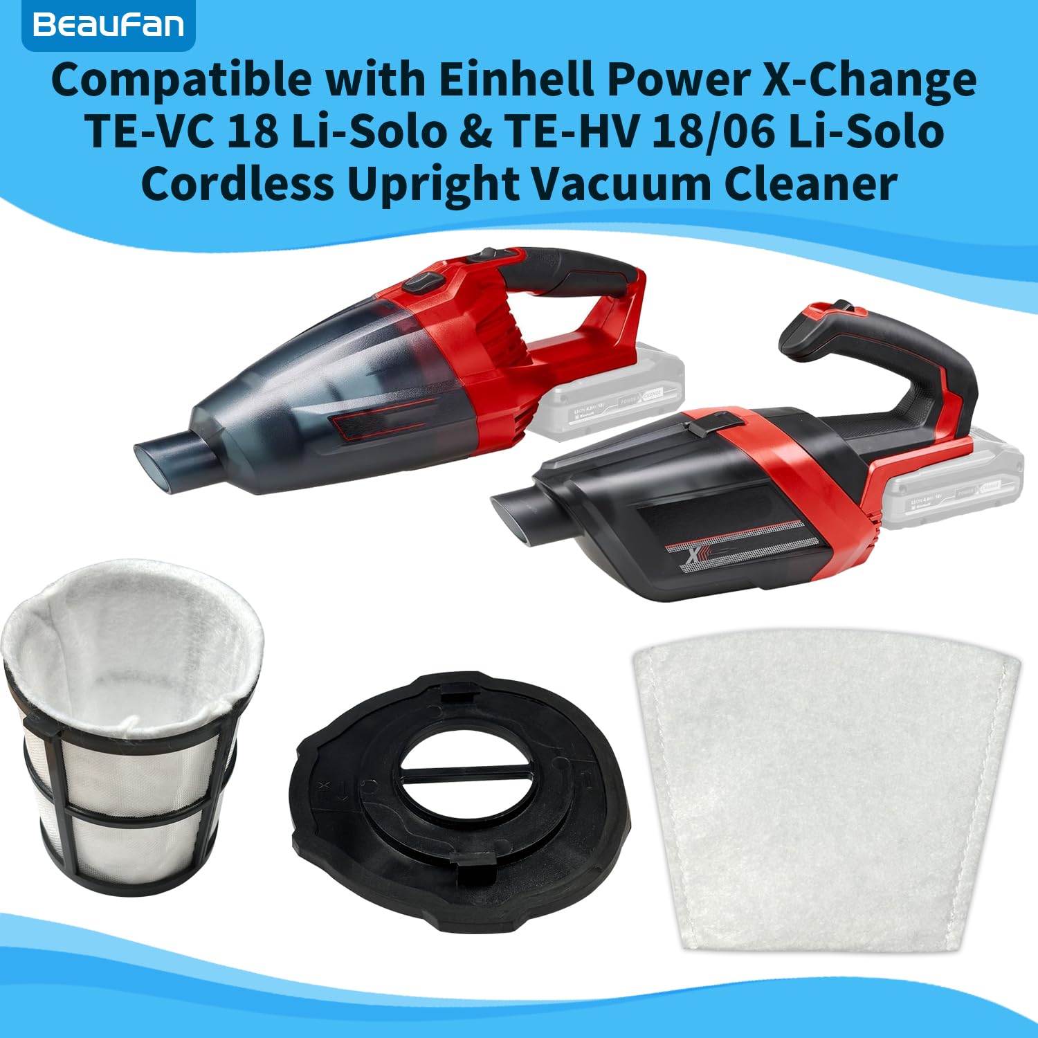 6 Pack Staubsaugerfilter Ersatzbeutel Kompatibel mit Einhell Power X-changeTE-VC 18 Li-Solo & TE-HV 18/06 Li-Solo kabellosen Standstaubsauger 2