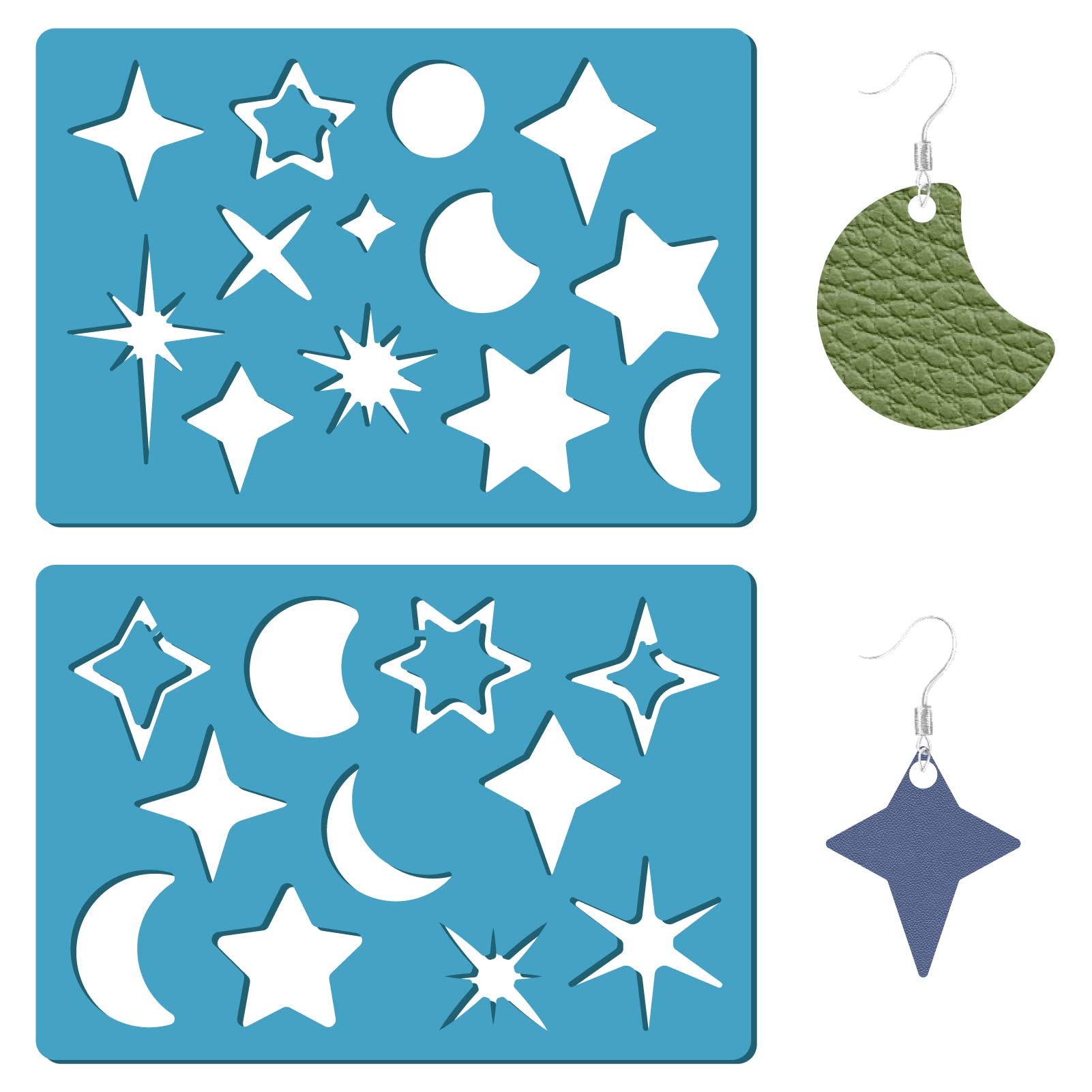GORGECRAFT 2 Styles Star Jewelry Shape Template Reusable Acrylic Cutting Stencil Moon Star Patterns Template for Leather Bracelets Earrings Jewelry Making Scrapbooking DIY Art Painting Crafts 13x9cm