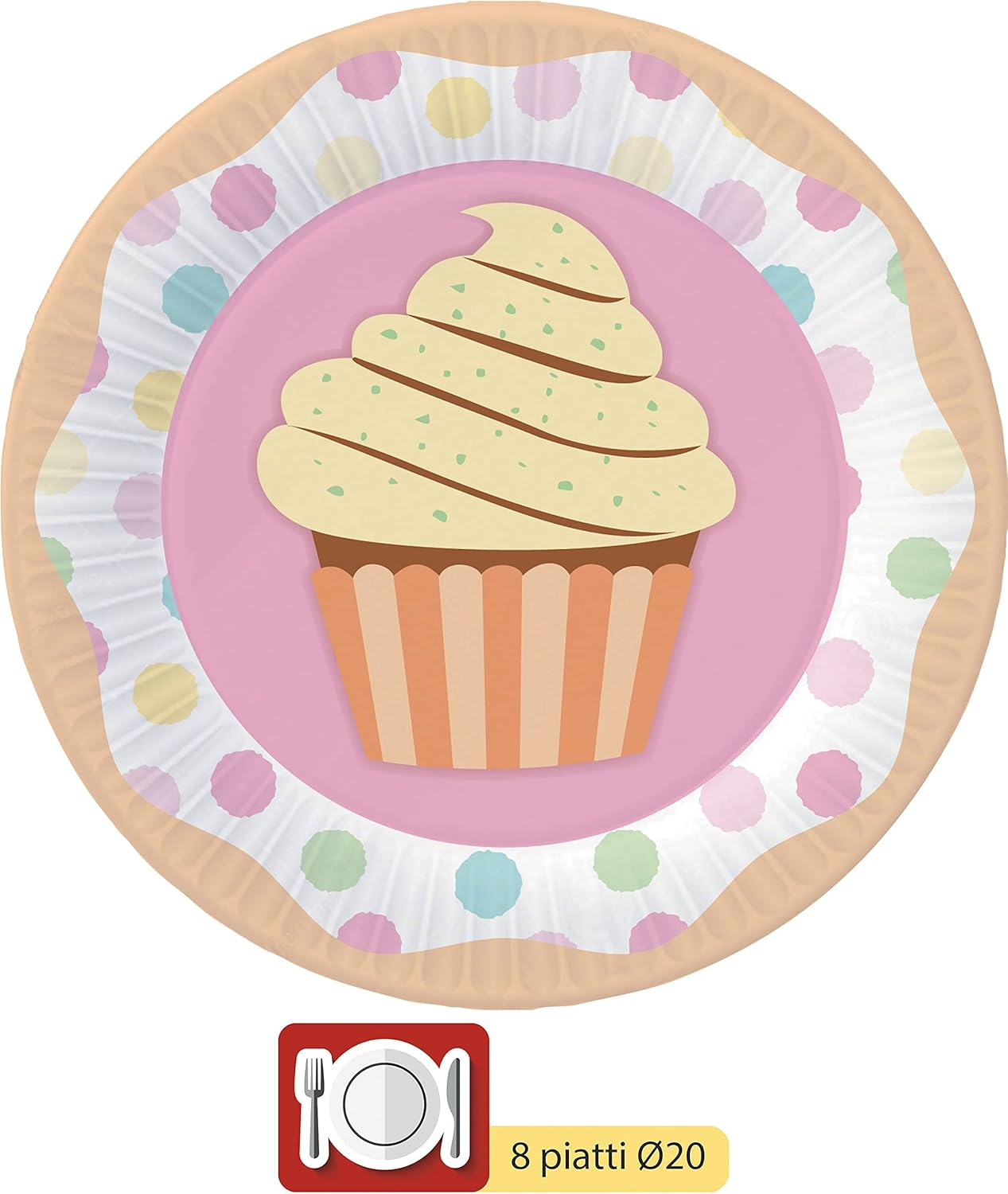 Party Tableware Set Cupcake for 8 people (44 pcs: 8 plates diameter 23cm, 8 plates diameter 18cm, 8 cups 200ml - Image 5