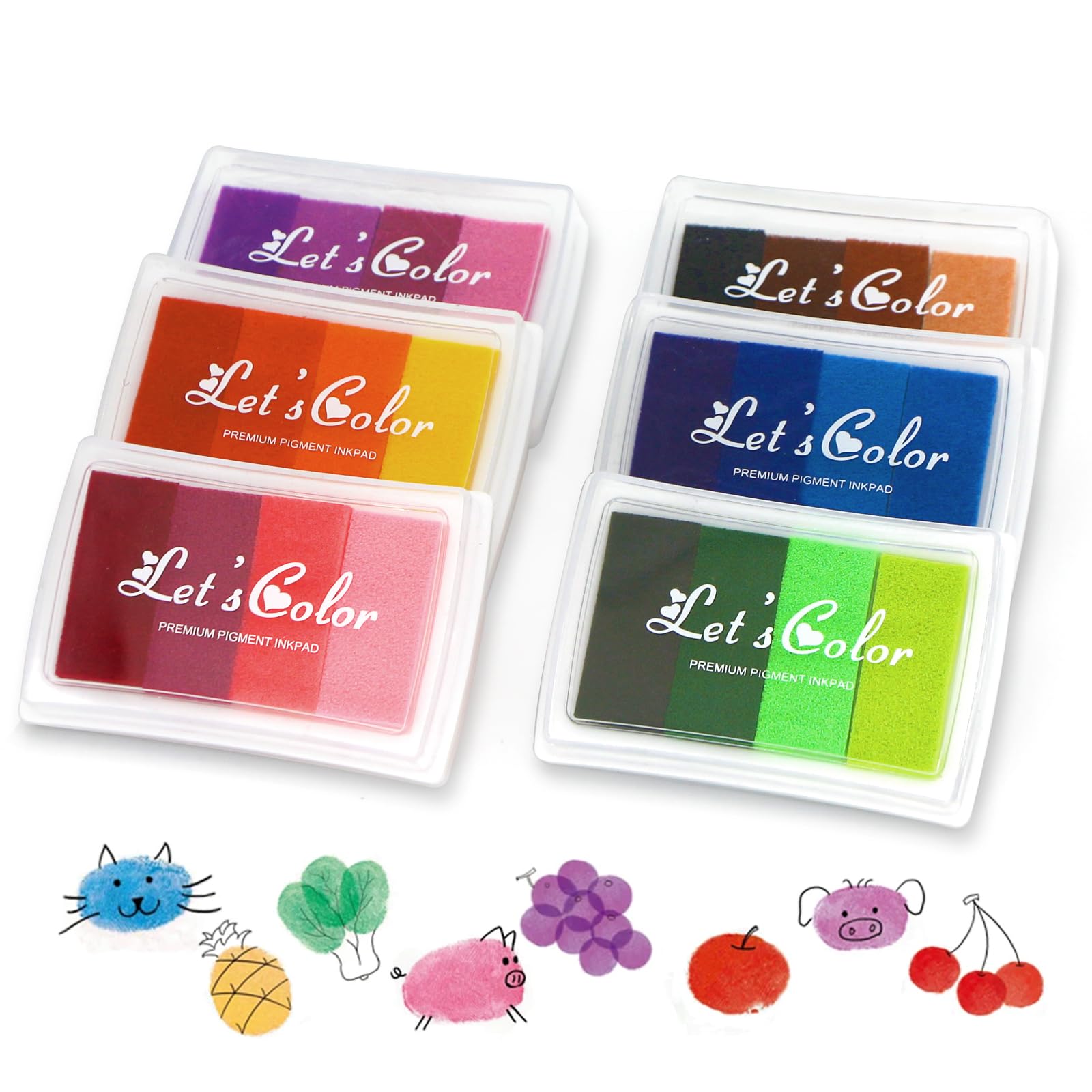 Photo 1 of Craft Rainbow Ink Pads - 24 Color Set of 6 Finger Print Ink Pads for Washable DIY, Card Making, Scrapbooking, Painting and Crafts