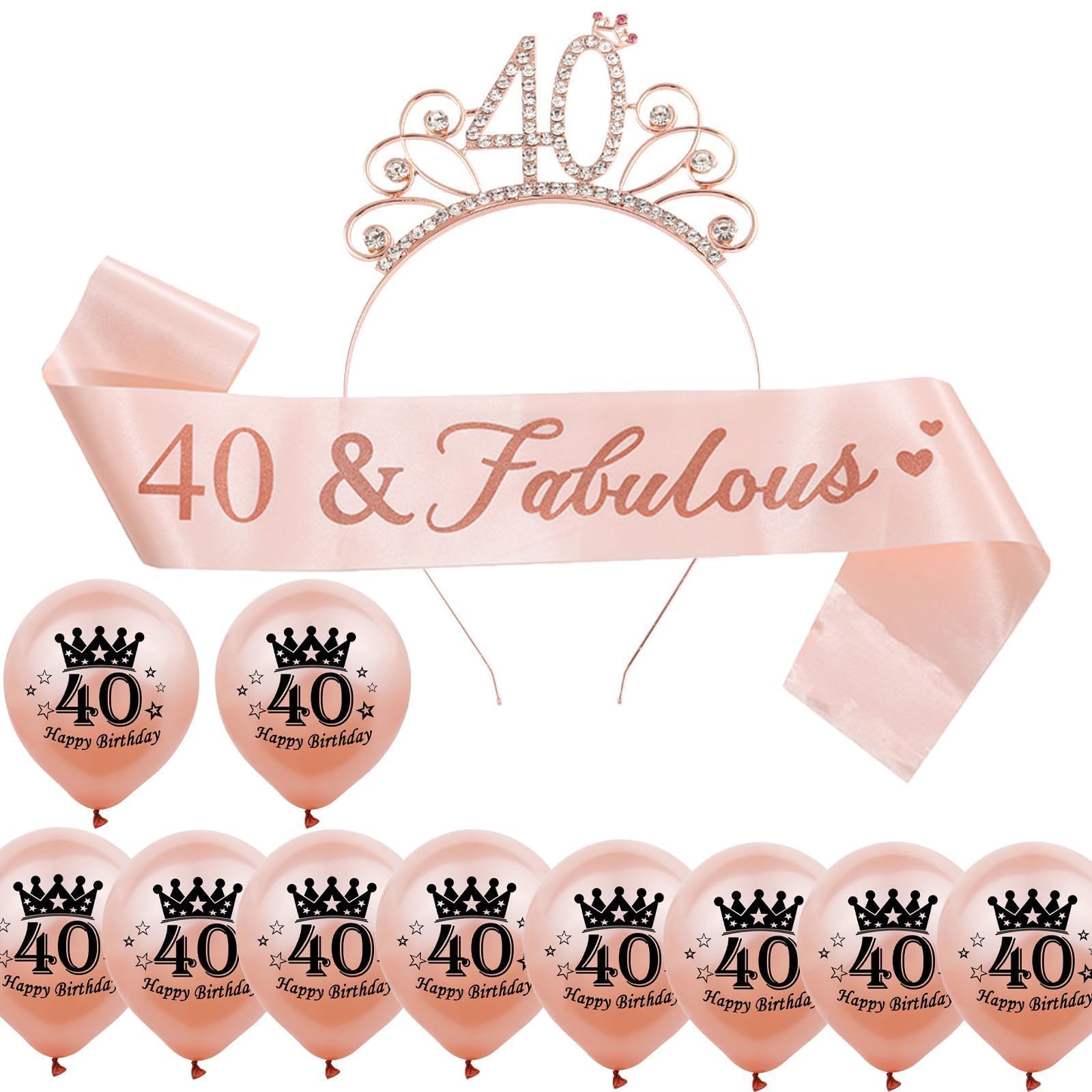 12 PCS 40th Birthday Sash Set, Aesthetic 40th Birthday Decorations for Women with Crown Balloons Sash, 40 & Fabulous Decoration for Women, Beautiful Suitable for Use at Birthdays Parties
