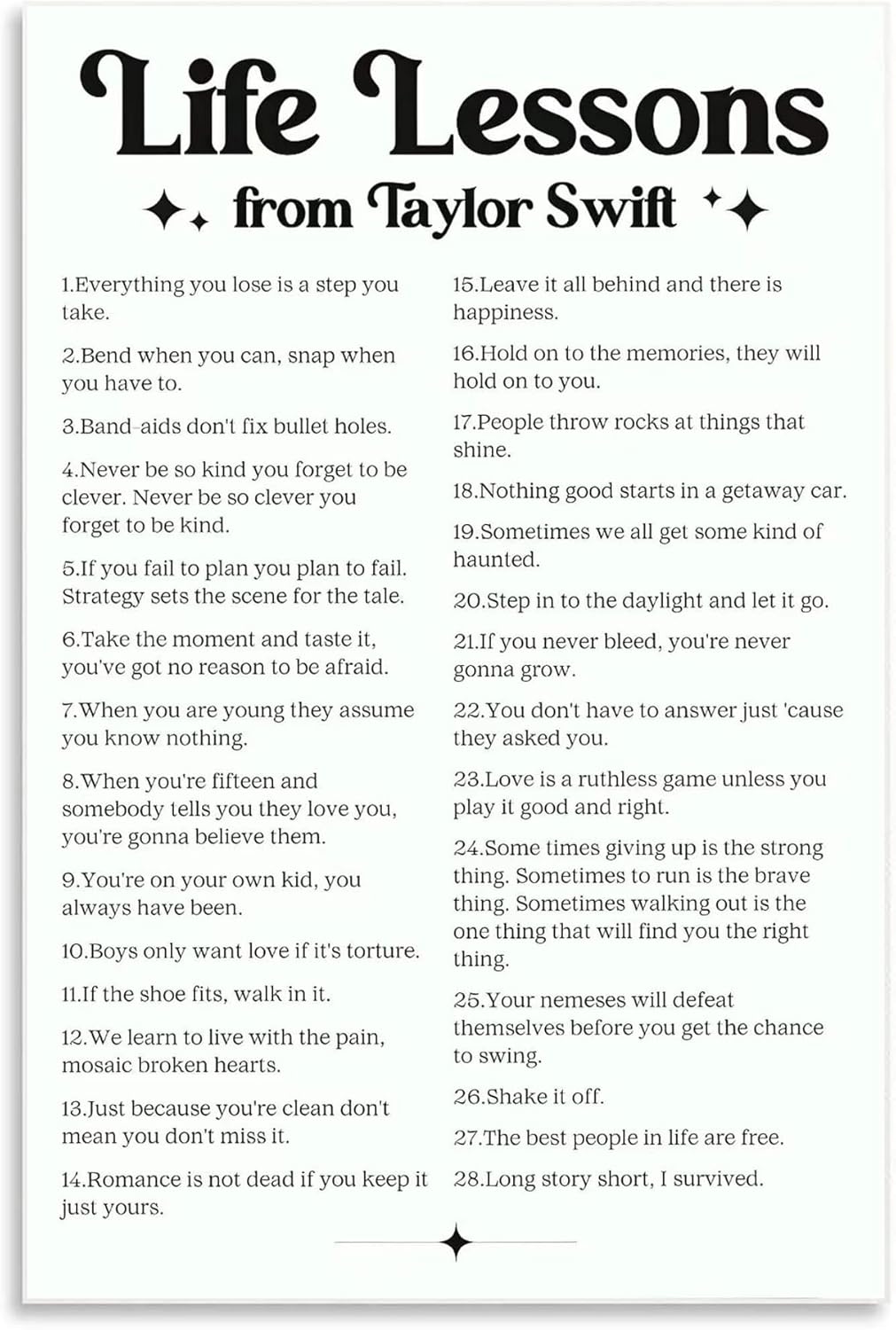 Wall Décor - QualityLife Taylor Music Poster for Room Aesthetic Life Lesson from Singer Lyrics Canvas Wall Art Girly Pops Preppy Room Wall Decor 12x18inch Unframed