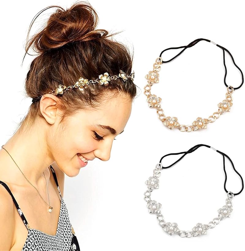 Zasjon Faux Pearl Floral Metal Headband - Elegant Bridal Bohemian Hair