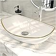 MEJE 22 X 16 inch LUXURY GOLD rim Oval Vessel, Above Counter Bathroom Sink, Porcelain Ceramic Vessel Vanity Sink, Art Basin