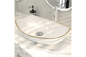 MEJE 22 X 16 inch LUXURY GOLD rim Oval Vessel, Above Counter Bathroom Sink, Porcelain Ceramic Vessel Vanity Sink, Art Basin