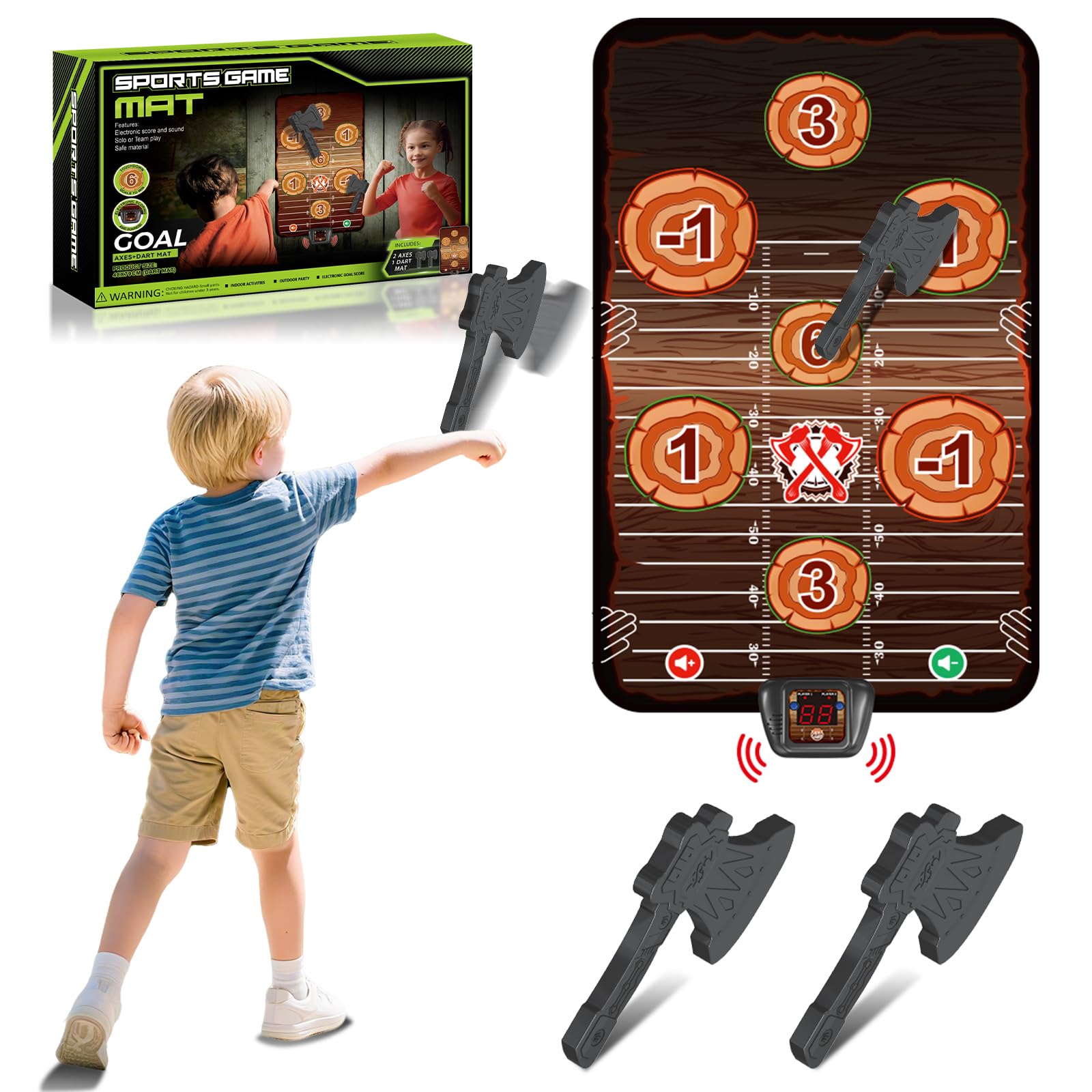 TERRAMUS Axe Throwing Target Game Set, Electronic Scoring Throwing Game Toys Gifts for Kids Age of 3-10+ Years Old Boys & Girls, Backyard Indoor & Outdoor Yard Carnival Sport Party Play Game