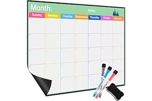 Aerkersun Magnetic Fridge Dry Erase Calendar, Large White Board Calendar for Refrigerator,17x12 inch for Family Schedule,Monthly Planner, Chores,with Strong Magnet Back,Markers