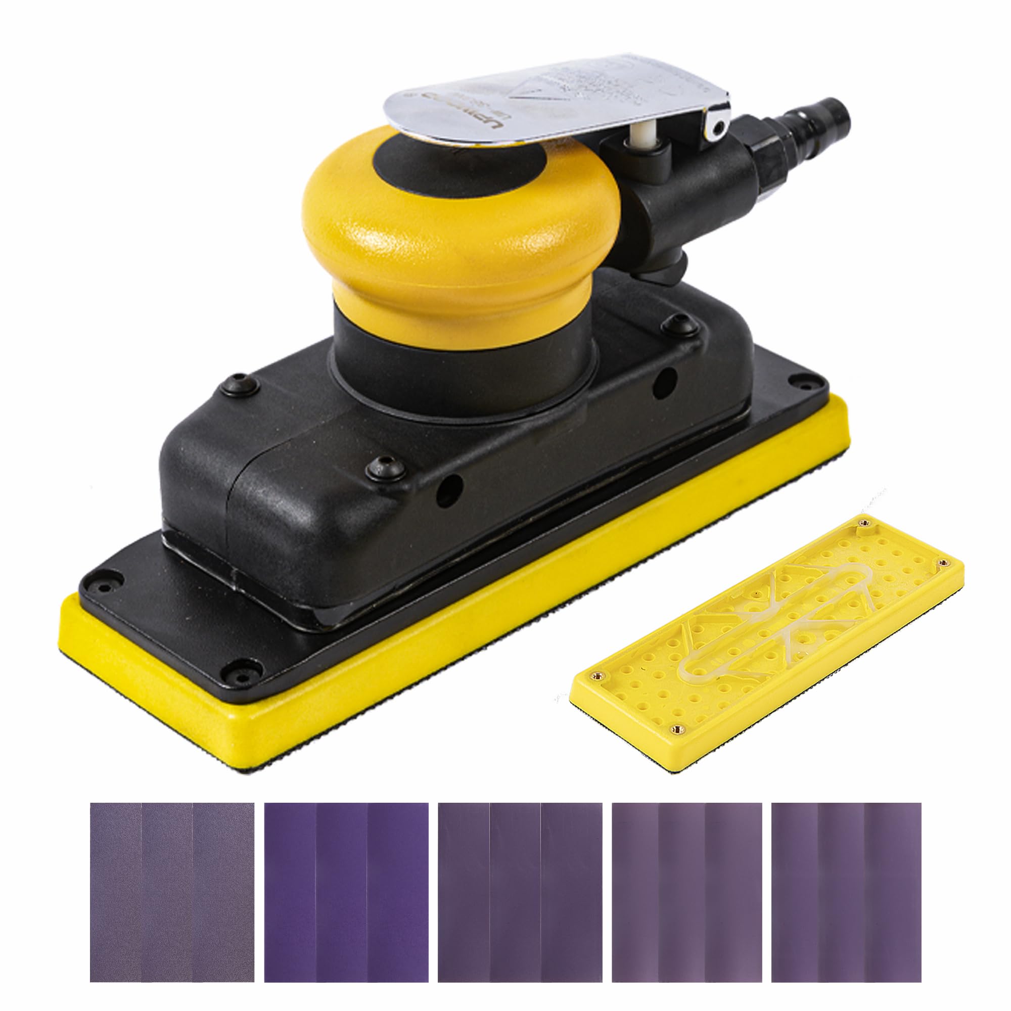 UPWOOD 70x198mm Air Orbital Sander, 3 x 8 inch Square Sander Non-Vacuum with Extra Hook-Loop Pad and 15pcs (80/120/180/320/400) sandpapers, 3 Sheets of Each Type