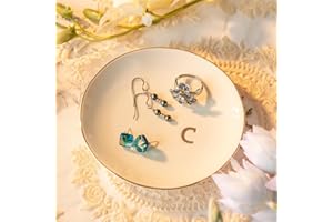 COMMGOAL Ceramic Ring Holder for Jewelry, Jewelry Tray, Ring Dish, Aesthetic Room Decor, Engagement Gifts Bride Gifts Wedding Gifts for Women, White, 4.75"(C)